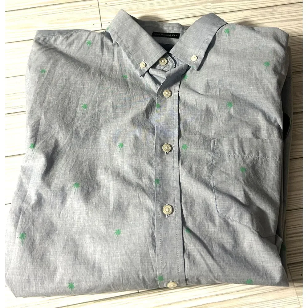 Banana Republic Blue Palm trees Slim Untuck Long Sleeve Geometric Button Down L